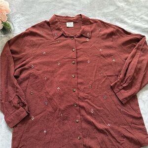 Koret Red Boxy Button Down Shirt with Notched Collar